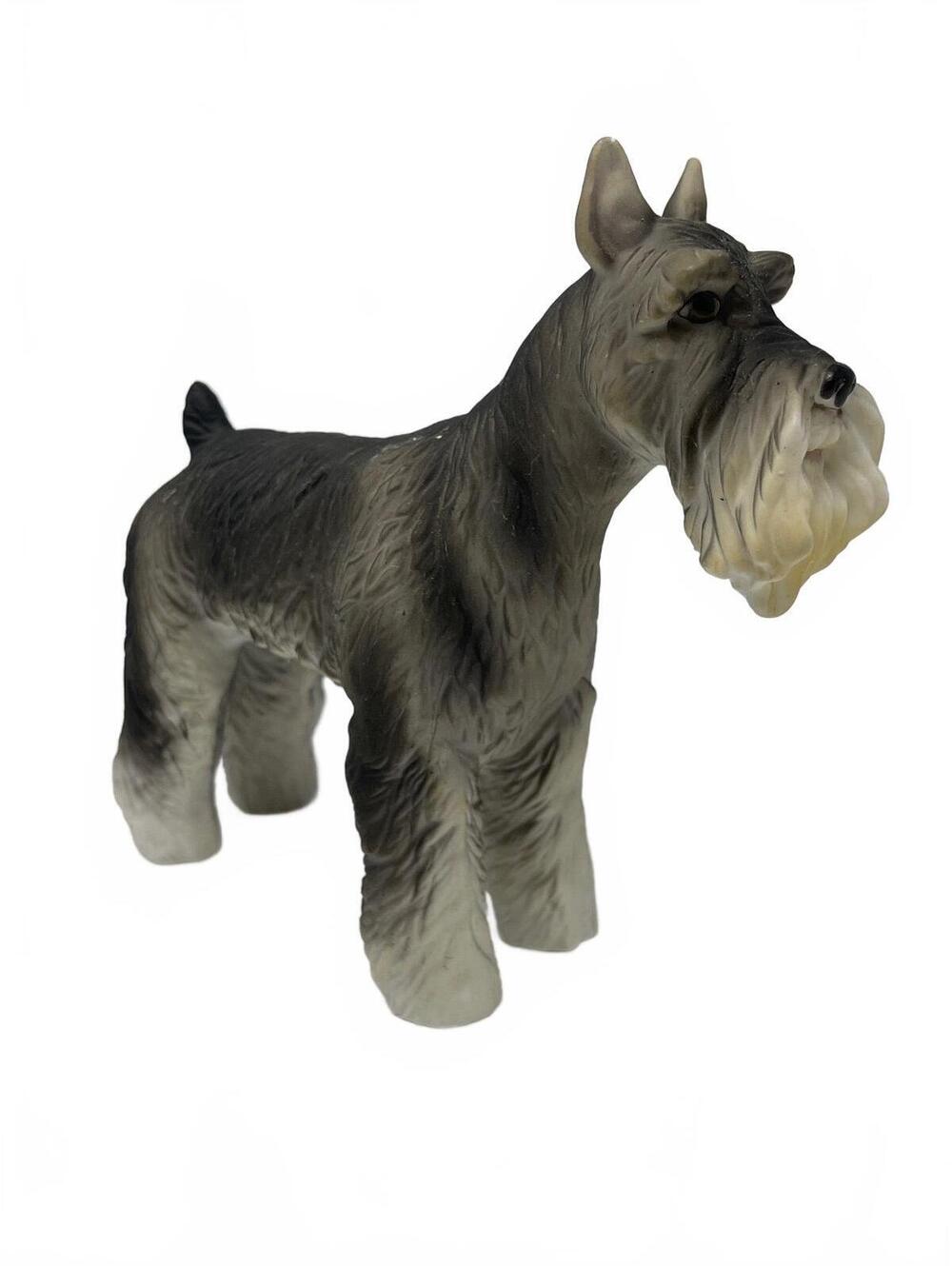 Vintage Miniature Schnauzer Dog Figurine Ceramic Porcelain Salt & Pepper Gray